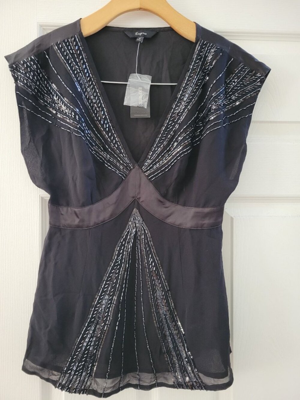 Vintage Express 2 Silk Babydoll Beaded Blouse Black New Whimsigoth Dark Fairy
